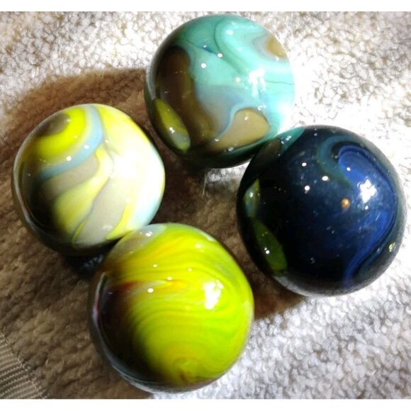 Lot of 4 Vintage Large 1" Swirl Glass Agate Marbles - Picture 8 of 10